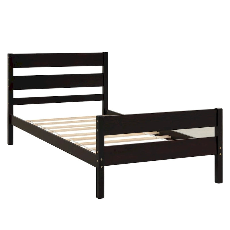 Letto singolo grigio/espresso/bianco con testiera e pediera, 1 persona
