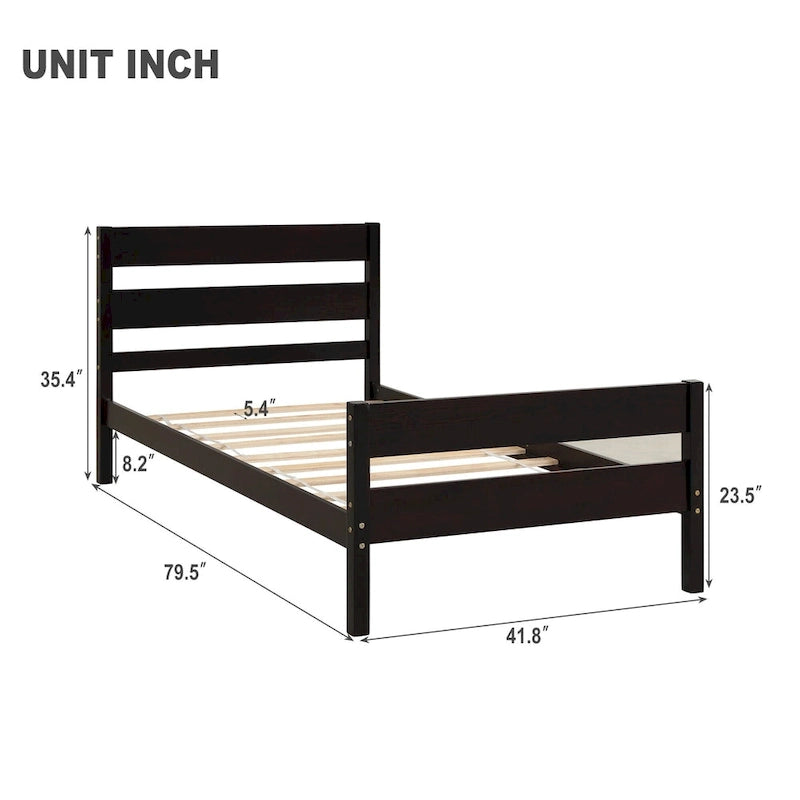 Letto singolo grigio/espresso/bianco con testiera e pediera, 1 persona