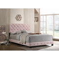 Letto a piattaforma Queen in velluto rosa, con borchie, 2 posti