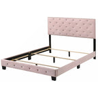 Letto a piattaforma Queen in velluto rosa, con borchie, 2 posti