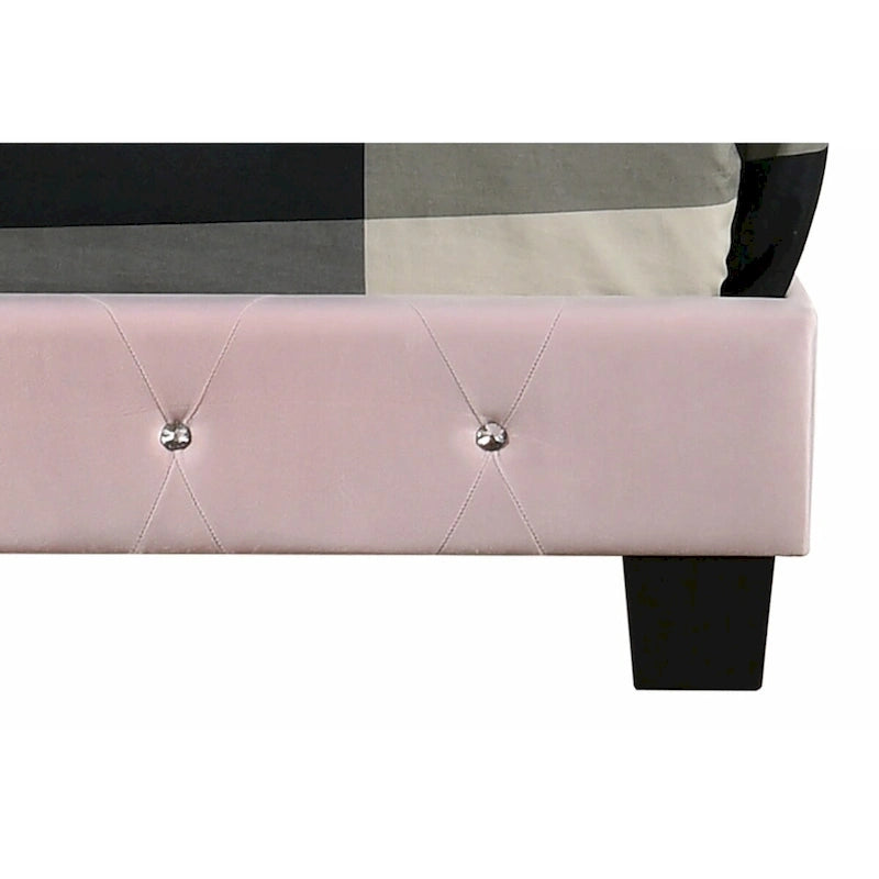 Letto a piattaforma Queen in velluto rosa, con borchie, 2 posti