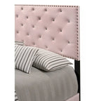 Letto a piattaforma Queen in velluto rosa, con borchie, 2 posti
