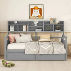 Daybed singolo (80 x 190 cm) con 2 cassetti e ripiano in colori Espresso, Grigio, Bianco.