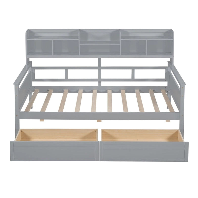 Daybed singolo (80 x 190 cm) con 2 cassetti e ripiano in colori Espresso, Grigio, Bianco.