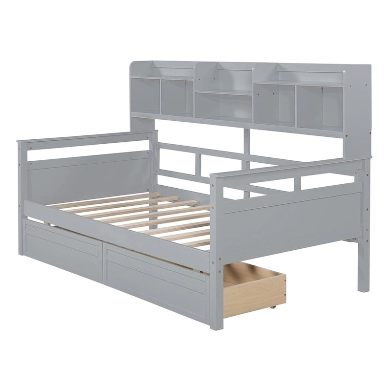 Daybed singolo (80 x 190 cm) con 2 cassetti e ripiano in colori Espresso, Grigio, Bianco.