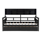 Daybed singolo (80 x 190 cm) con 2 cassetti e ripiano in colori Espresso, Grigio, Bianco.
