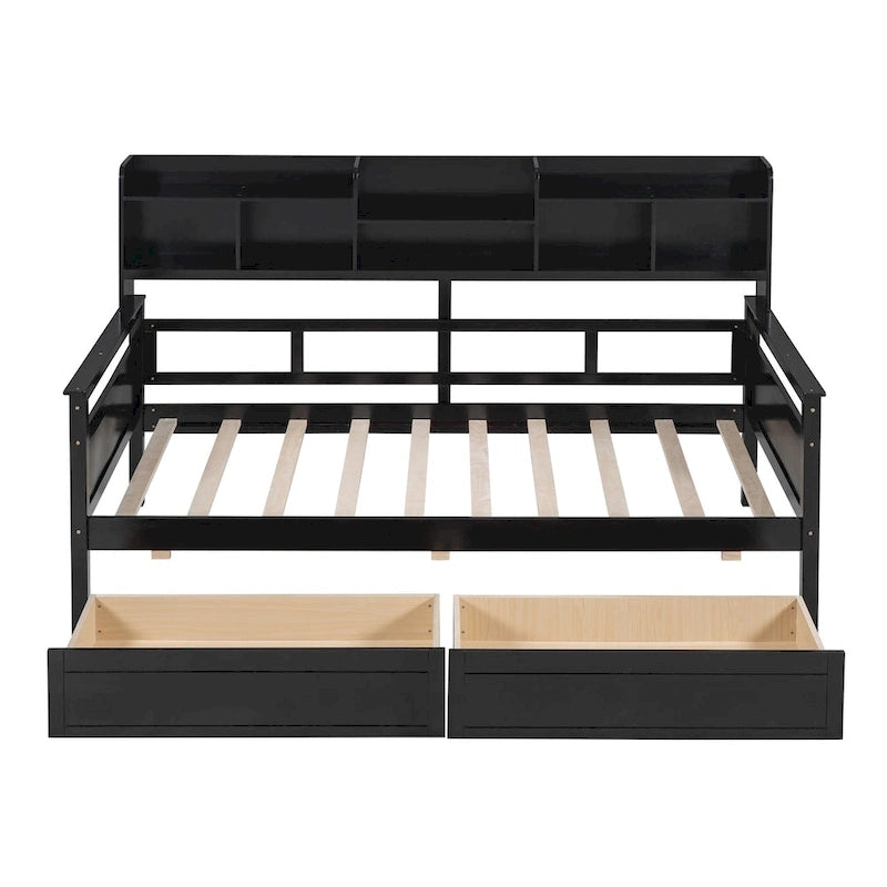 Daybed singolo (80 x 190 cm) con 2 cassetti e ripiano in colori Espresso, Grigio, Bianco.