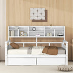 Daybed singolo (80 x 190 cm) con 2 cassetti e ripiano in colori Espresso, Grigio, Bianco.