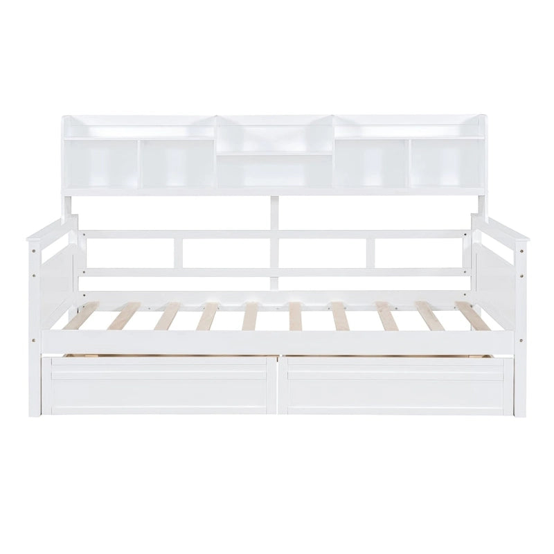 Daybed singolo (80 x 190 cm) con 2 cassetti e ripiano in colori Espresso, Grigio, Bianco.