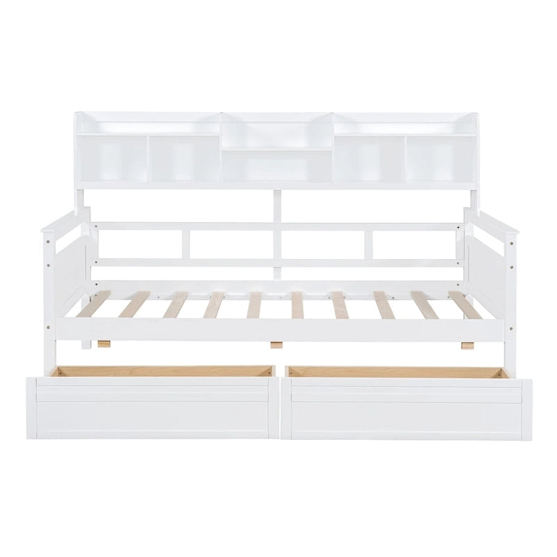 Daybed singolo (80 x 190 cm) con 2 cassetti e ripiano in colori Espresso, Grigio, Bianco.