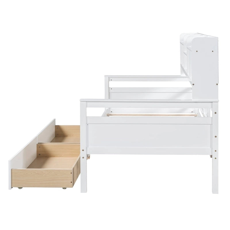 Daybed singolo (80 x 190 cm) con 2 cassetti e ripiano in colori Espresso, Grigio, Bianco.
