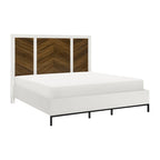 Letto con testiera Chevron bicolore bianco e noce, 1 posto