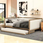 Divano letto imbottito in lino, formato matrimoniale, con rotelle estraibili, colore legno, per 2 persone