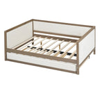 Divano letto imbottito in lino, formato matrimoniale, con rotelle estraibili, colore legno, per 2 persone