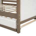 Divano letto imbottito in lino, formato matrimoniale, con rotelle estraibili, colore legno, per 2 persone