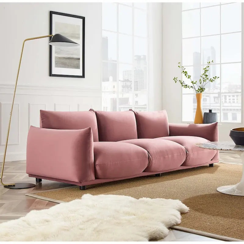 Divano 3 posti in velluto "Performance" grigio / cognac / blu scuro / rosa cipria