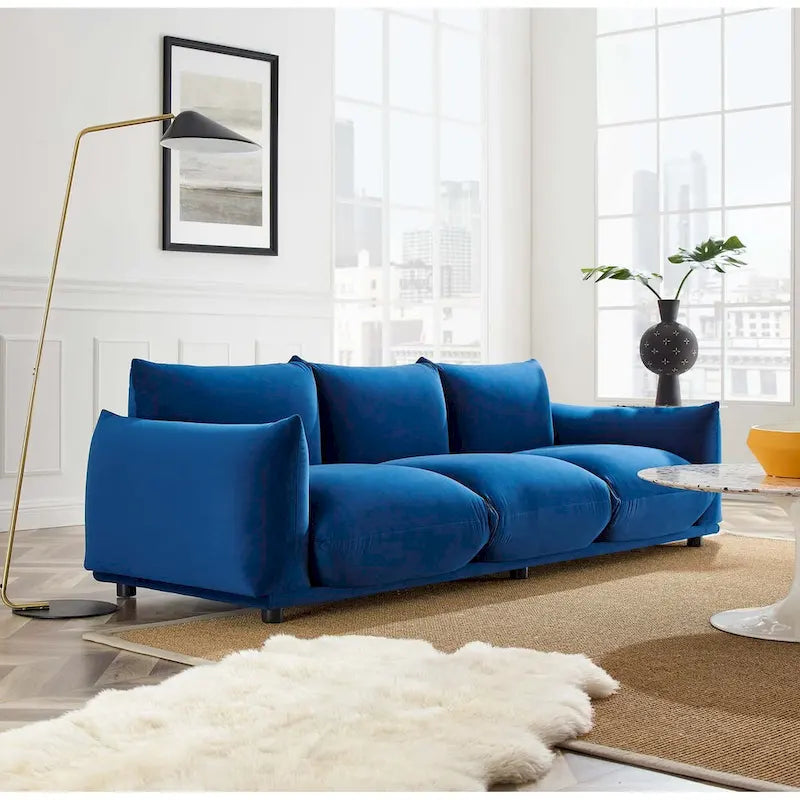 Divano 3 posti in velluto "Performance" grigio / cognac / blu scuro / rosa cipria
