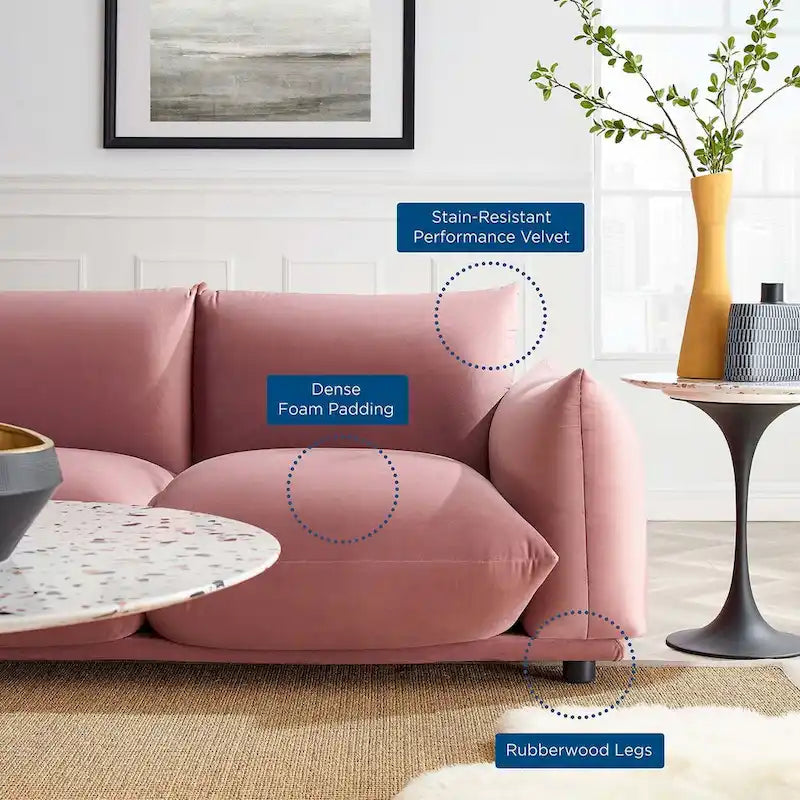 Divano 3 posti in velluto "Performance" grigio / cognac / blu scuro / rosa cipria