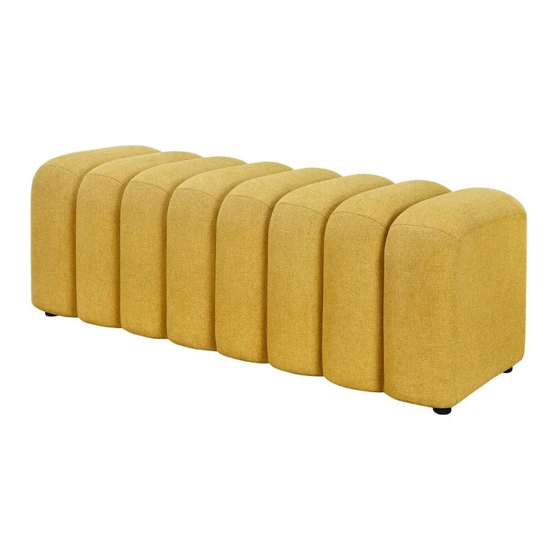 Panca decorativa senza braccioli trapuntata a canali, singolo posto, giallo senape/blu pavone/antracite