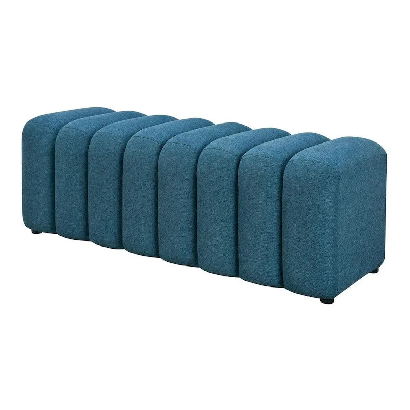 Panca decorativa senza braccioli trapuntata a canali, singolo posto, giallo senape/blu pavone/antracite