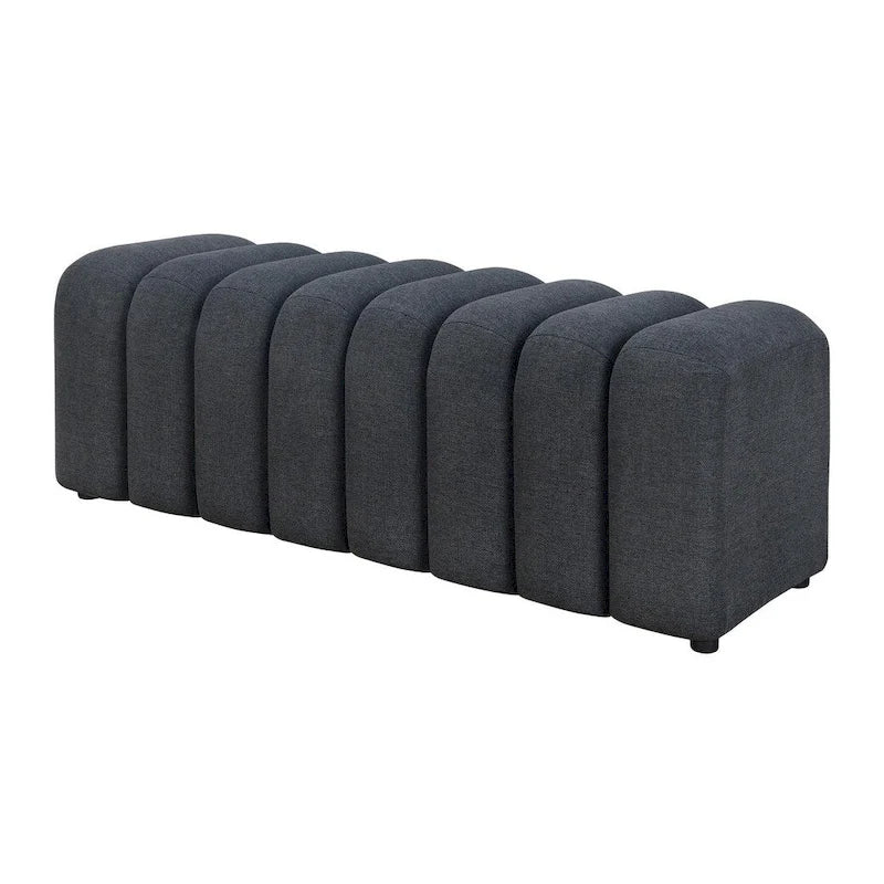 Panca decorativa senza braccioli trapuntata a canali, singolo posto, giallo senape/blu pavone/antracite