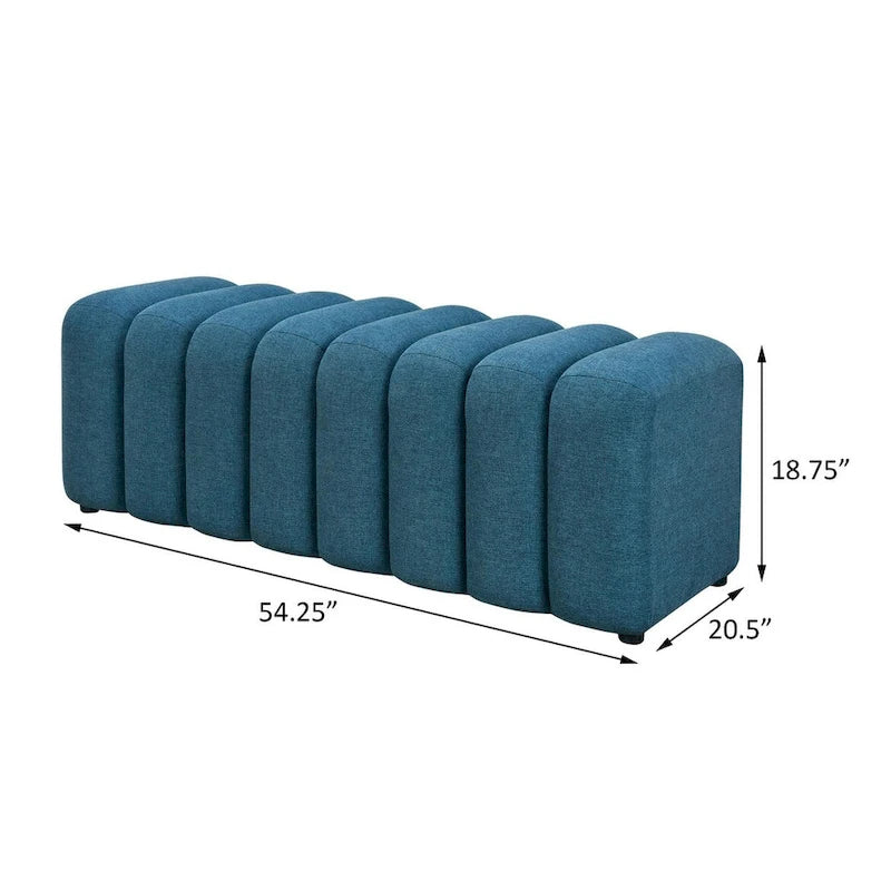 Panca decorativa senza braccioli trapuntata a canali, singolo posto, giallo senape/blu pavone/antracite