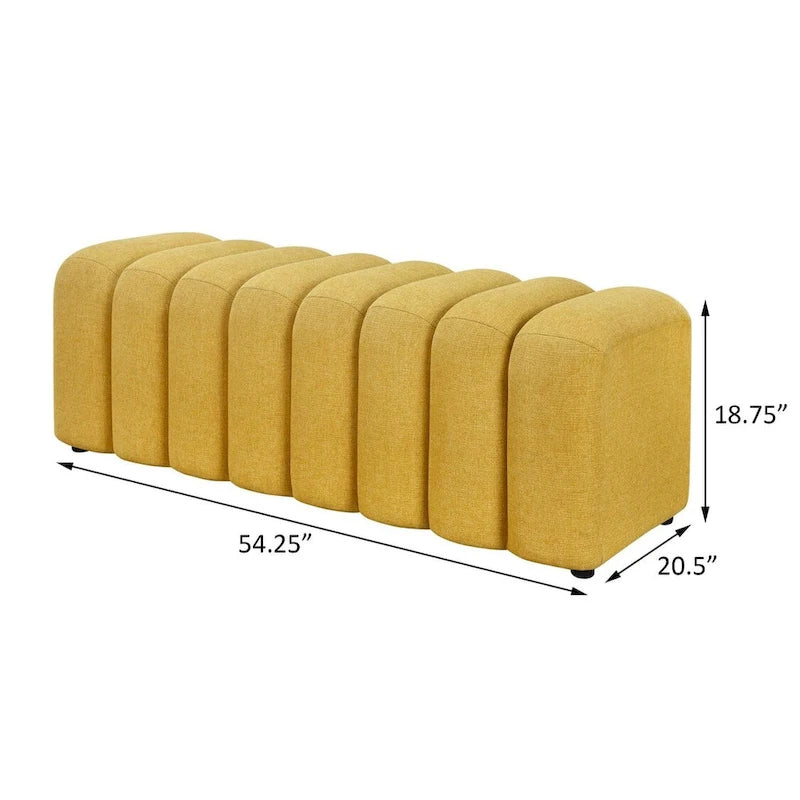 Panca decorativa senza braccioli trapuntata a canali, singolo posto, giallo senape/blu pavone/antracite