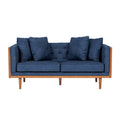 Divanetto due posti trapuntato Mid-Century Modern blu navy / beige scuro / antracite, gambe in noce scuro