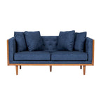 Divanetto due posti trapuntato Mid-Century Modern blu navy / beige scuro / antracite, gambe in noce scuro