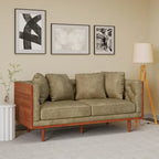 Divanetto due posti trapuntato Mid-Century Modern blu navy / beige scuro / antracite, gambe in noce scuro