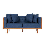 Divanetto due posti trapuntato Mid-Century Modern blu navy / beige scuro / antracite, gambe in noce scuro