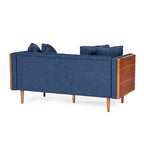 Divanetto due posti trapuntato Mid-Century Modern blu navy / beige scuro / antracite, gambe in noce scuro