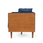 Divanetto due posti trapuntato Mid-Century Modern blu navy / beige scuro / antracite, gambe in noce scuro