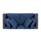 Divanetto due posti trapuntato Mid-Century Modern blu navy / beige scuro / antracite, gambe in noce scuro