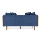 Divanetto due posti trapuntato Mid-Century Modern blu navy / beige scuro / antracite, gambe in noce scuro