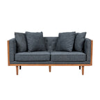 Divanetto due posti trapuntato Mid-Century Modern blu navy / beige scuro / antracite, gambe in noce scuro