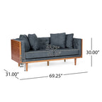 Divanetto due posti trapuntato Mid-Century Modern blu navy / beige scuro / antracite, gambe in noce scuro