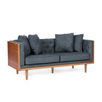 Divanetto due posti trapuntato Mid-Century Modern blu navy / beige scuro / antracite, gambe in noce scuro