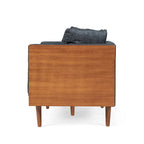 Divanetto due posti trapuntato Mid-Century Modern blu navy / beige scuro / antracite, gambe in noce scuro