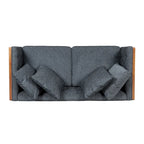 Divanetto due posti trapuntato Mid-Century Modern blu navy / beige scuro / antracite, gambe in noce scuro