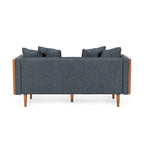 Divanetto due posti trapuntato Mid-Century Modern blu navy / beige scuro / antracite, gambe in noce scuro