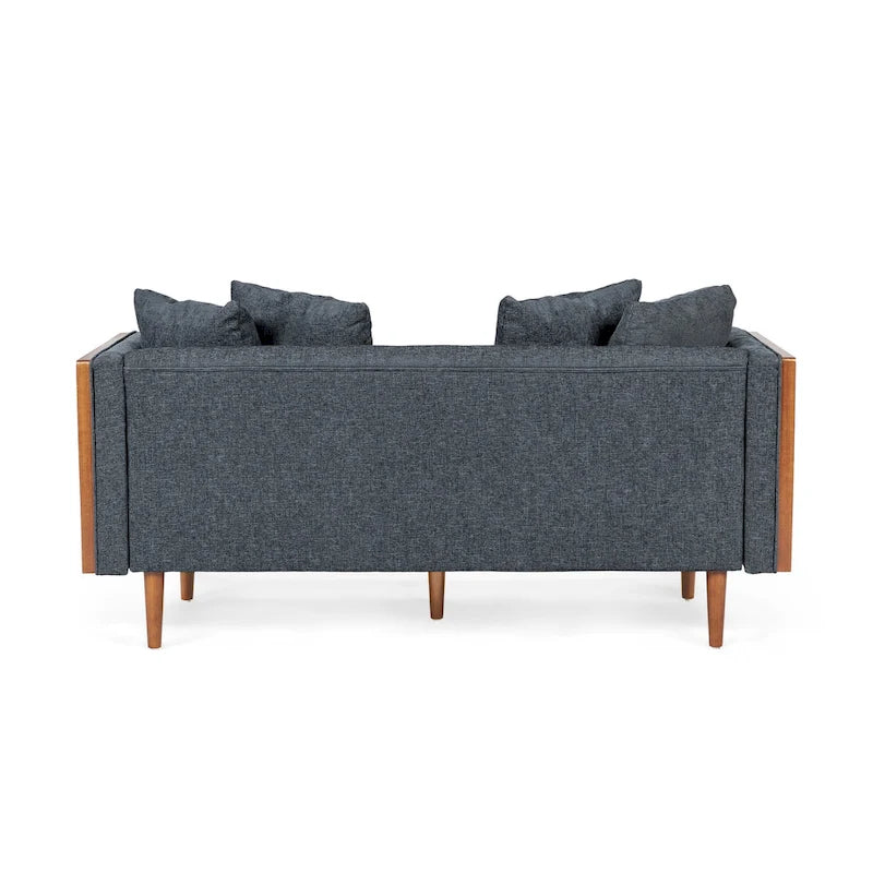 Divanetto due posti trapuntato Mid-Century Modern blu navy / beige scuro / antracite, gambe in noce scuro