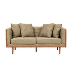 Divanetto due posti trapuntato Mid-Century Modern blu navy / beige scuro / antracite, gambe in noce scuro