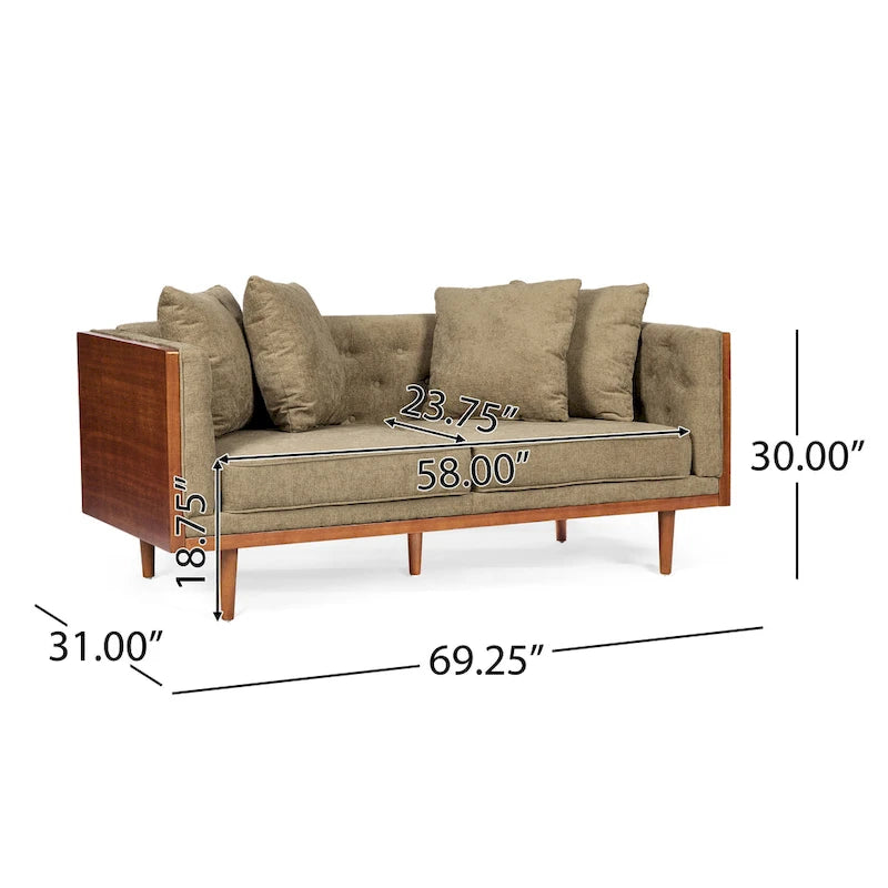 Divanetto due posti trapuntato Mid-Century Modern blu navy / beige scuro / antracite, gambe in noce scuro