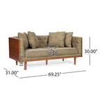 Divanetto due posti trapuntato Mid-Century Modern blu navy / beige scuro / antracite, gambe in noce scuro