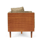 Divanetto due posti trapuntato Mid-Century Modern blu navy / beige scuro / antracite, gambe in noce scuro