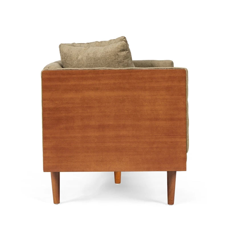 Divanetto due posti trapuntato Mid-Century Modern blu navy / beige scuro / antracite, gambe in noce scuro