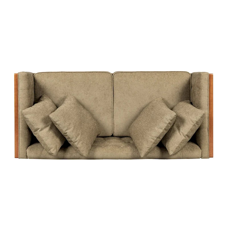 Divanetto due posti trapuntato Mid-Century Modern blu navy / beige scuro / antracite, gambe in noce scuro