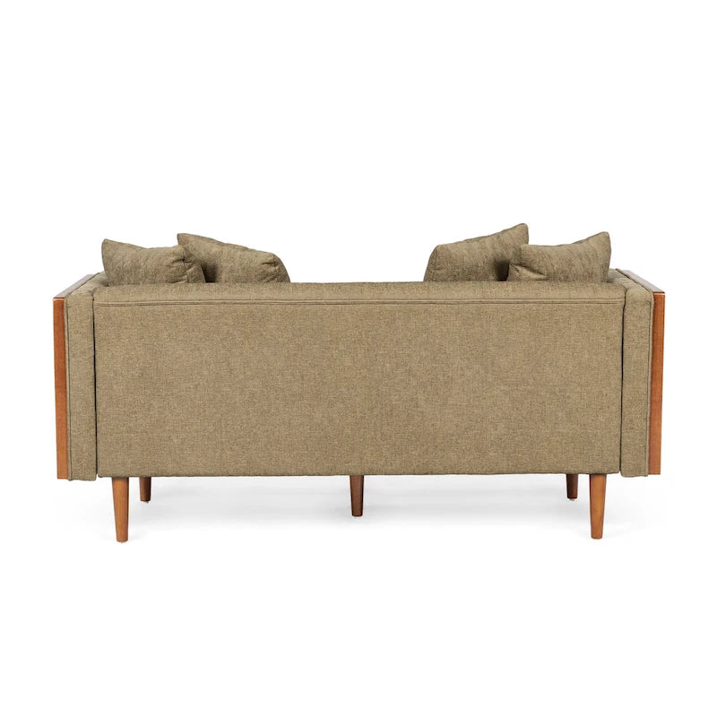 Divanetto due posti trapuntato Mid-Century Modern blu navy / beige scuro / antracite, gambe in noce scuro