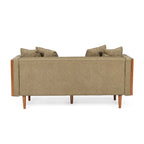 Divanetto due posti trapuntato Mid-Century Modern blu navy / beige scuro / antracite, gambe in noce scuro